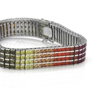 925 Silver Four Row Sapphire Tennis Wide Bracelet